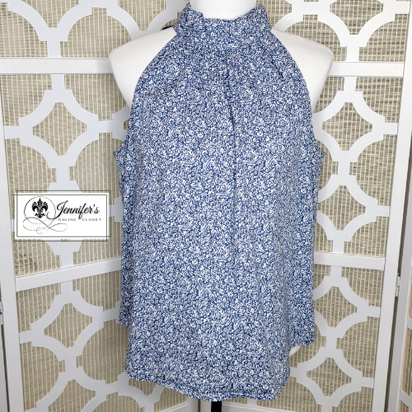 J.CREW Tops - J. Crew Women's Blue & White Floral Back Tie Sleeveless Blouse